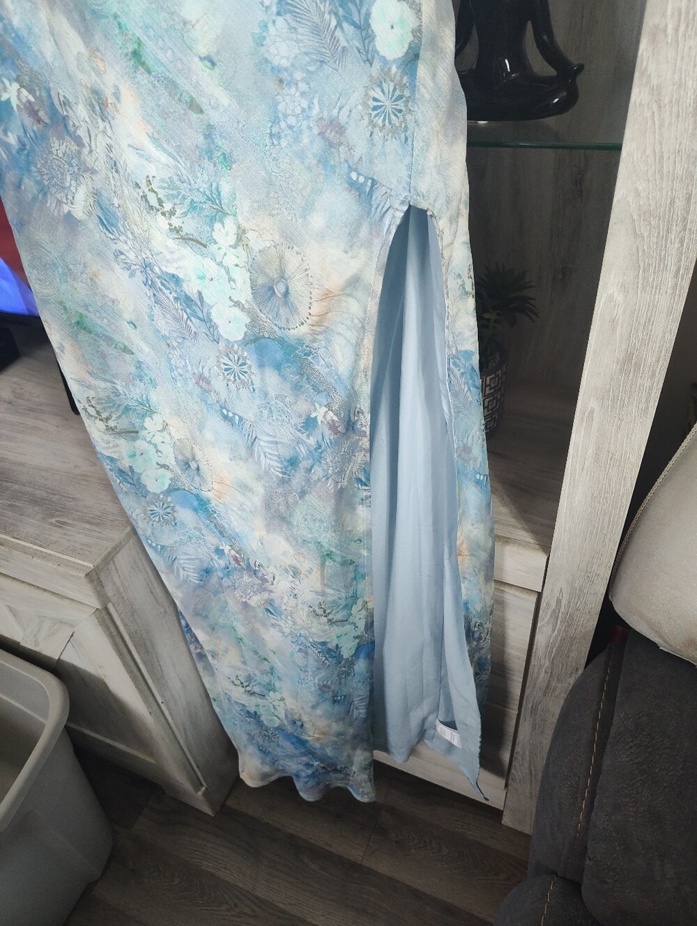 Peppermayo Blue Aqua PaisleyWatercolor Slip Dress with High Slit SZ 4, New - Picture 3 of 9